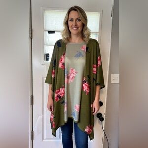 LuLaRoe Olive Green Floral Kimono